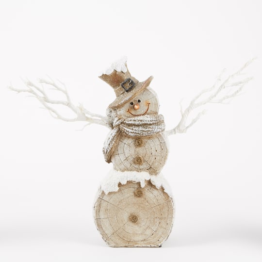 18" Snowman Statue With Twig Lights
